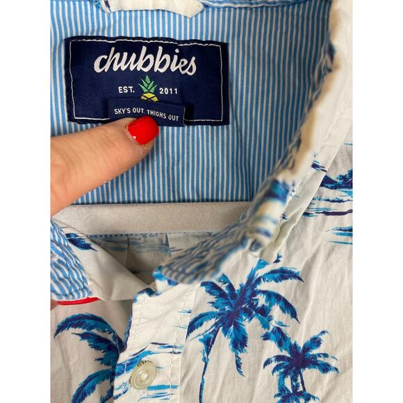 Chubbies Men’s Resort Wear Paradise White/Blue Stretchy Button Down Size Medium - Picture 5 of 8